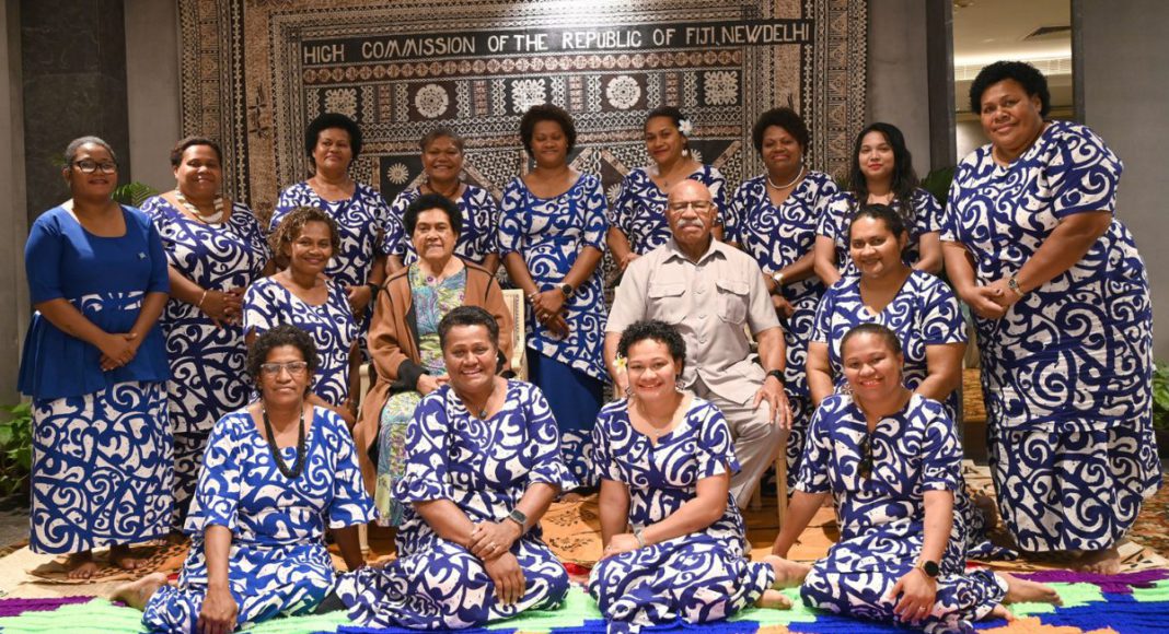 Image: Fiji's Prime Minister Sitiveni Rabuka with 16 primary school teachers representing Fiji at the WAGGGS Asia-Pacific Regional Conference (Source: Facebook - Fiji Government)
