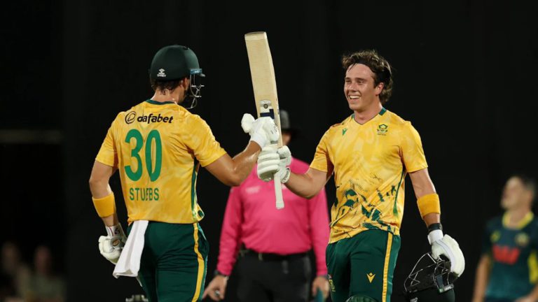 Young Dewald Brevis blasts South Africa to 53-run T20I victory over Australia in Darwin