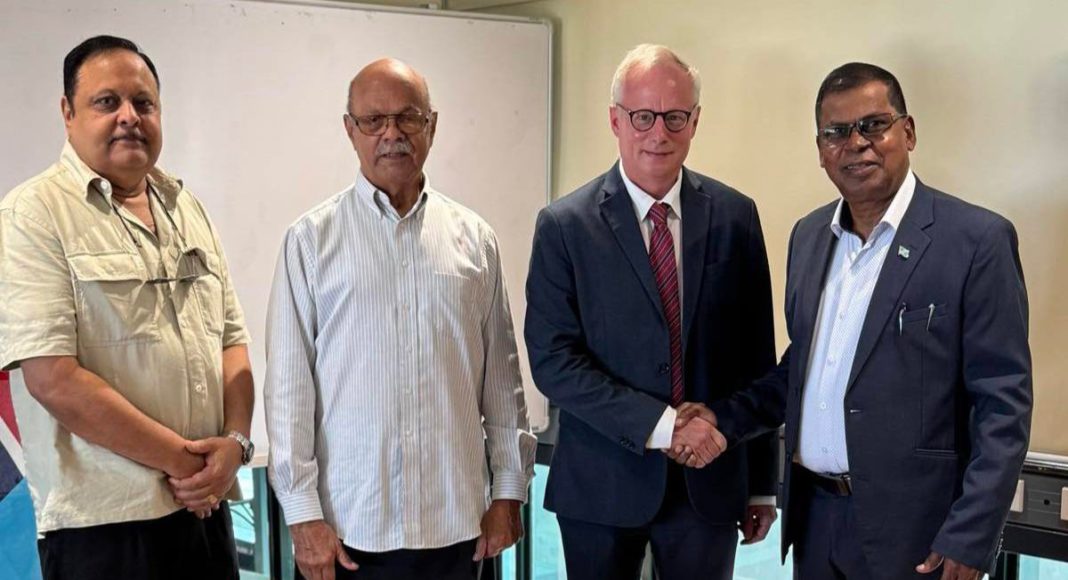 Image: Fiji's Acting Prime Minister and Minister for Finance, Strategic Planning, National Development and Statistics, Prof. Biman Prasad met with the Chairperson of the Fiji Truth and Reconciliation Commission (FTRC), Mr. Marcus Brand, together with the two Commissioners, Rajendra Dass and Sekove Naqiolevu (Source: Facebook)