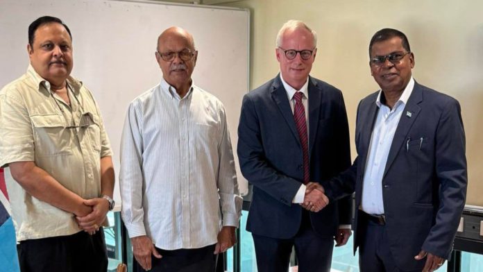Image: Fiji's Acting Prime Minister and Minister for Finance, Strategic Planning, National Development and Statistics, Prof. Biman Prasad met with the Chairperson of the Fiji Truth and Reconciliation Commission (FTRC), Mr. Marcus Brand, together with the two Commissioners, Rajendra Dass and Sekove Naqiolevu (Source: Facebook)
