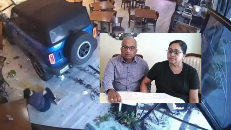 Elderly couple Raj and Kala survive SUV crash at Mythri’s Indian Cuisine
