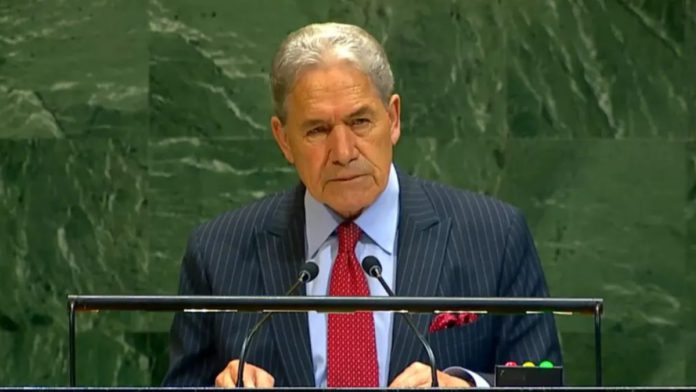 iMAGE: Foreign Affairs Minister Winston Peters speaking at the United Nations General Assembly (Source: Screenshot)