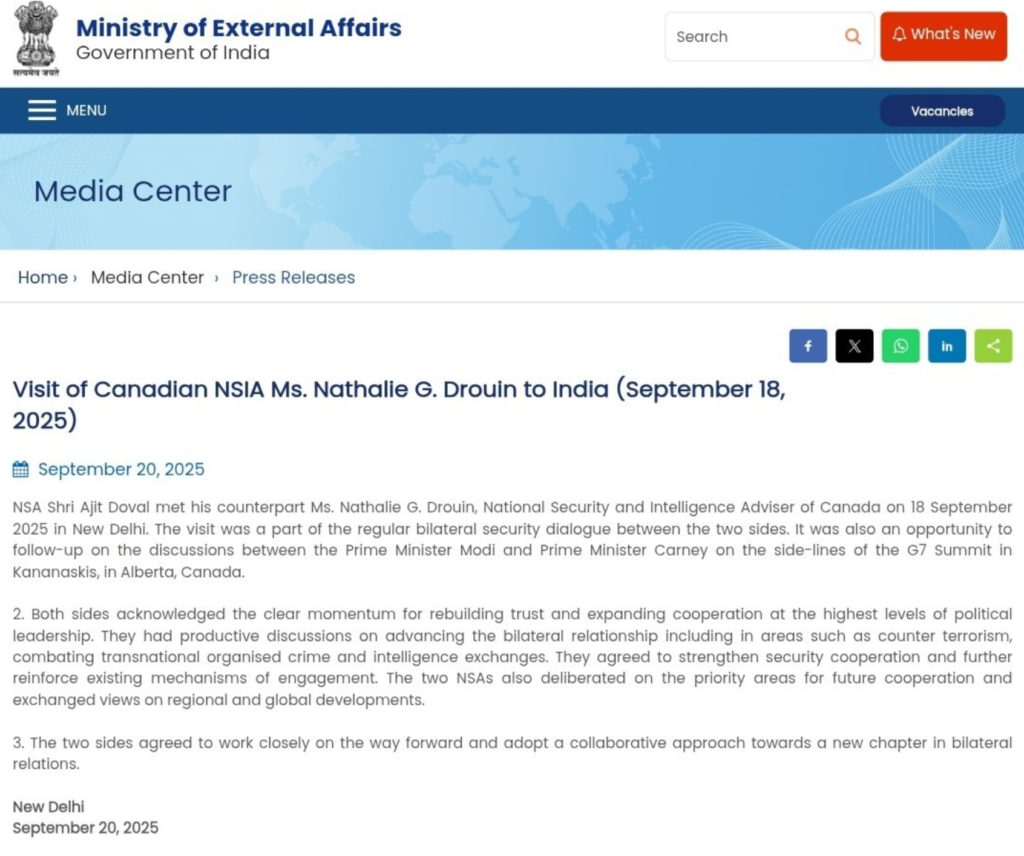 India and Canada mend security ties, pledge counter-terror cooperation on Khalistan 2 Screenshot 22 9 2025 6469 x.com 2