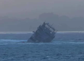 The navy vessel ran aground on a reef off the south coast of Upolu and then sank a year ago. Photo: Profile Boats / RNZ