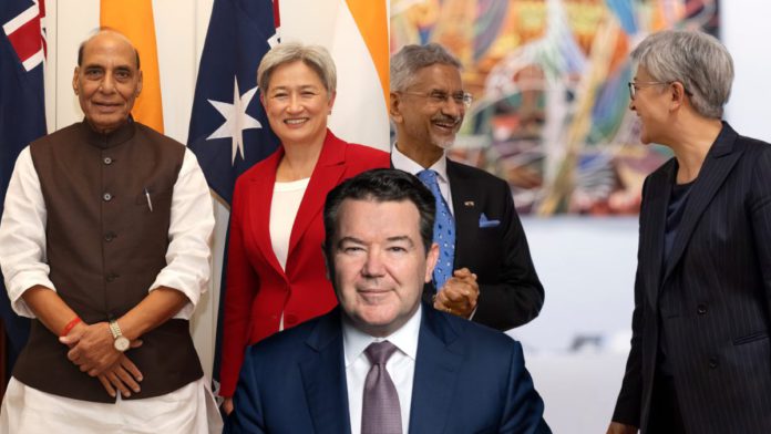 Image: Senator Penny Wong with India's Foreign mInister Dr S. Jaishankar and Defence Minister Rajnath Singh and Shadow Minister Dean Smith (Source: X)