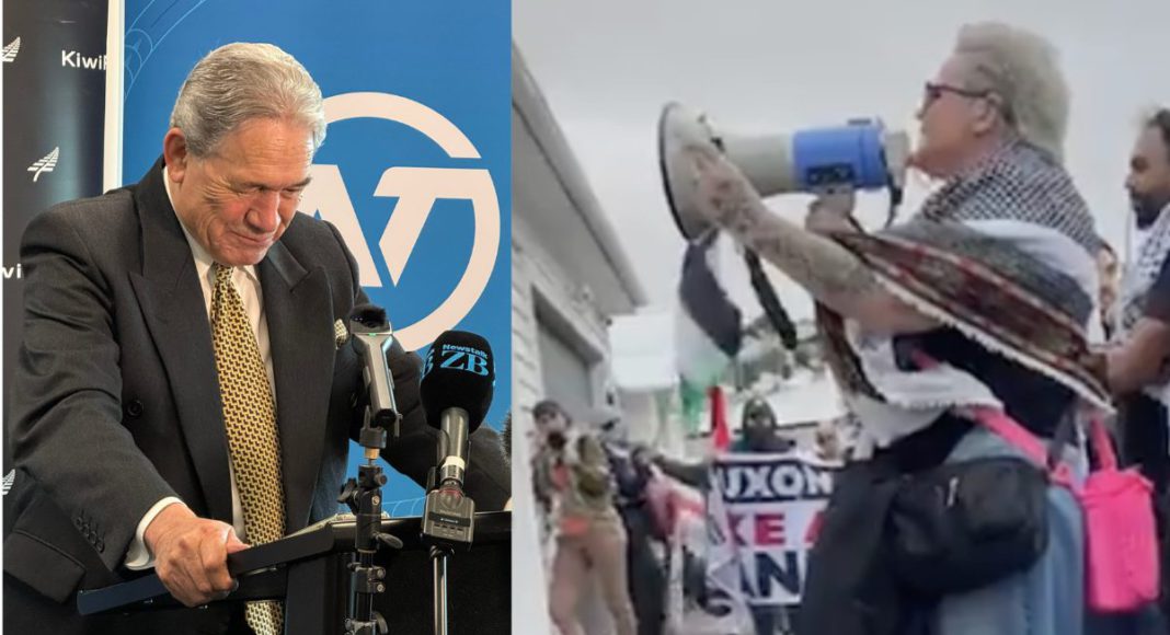 Image: Protest outside NZ Foreign Minister Winston Peters' home in Auckland (Source: Instagram screenshot via The Post)