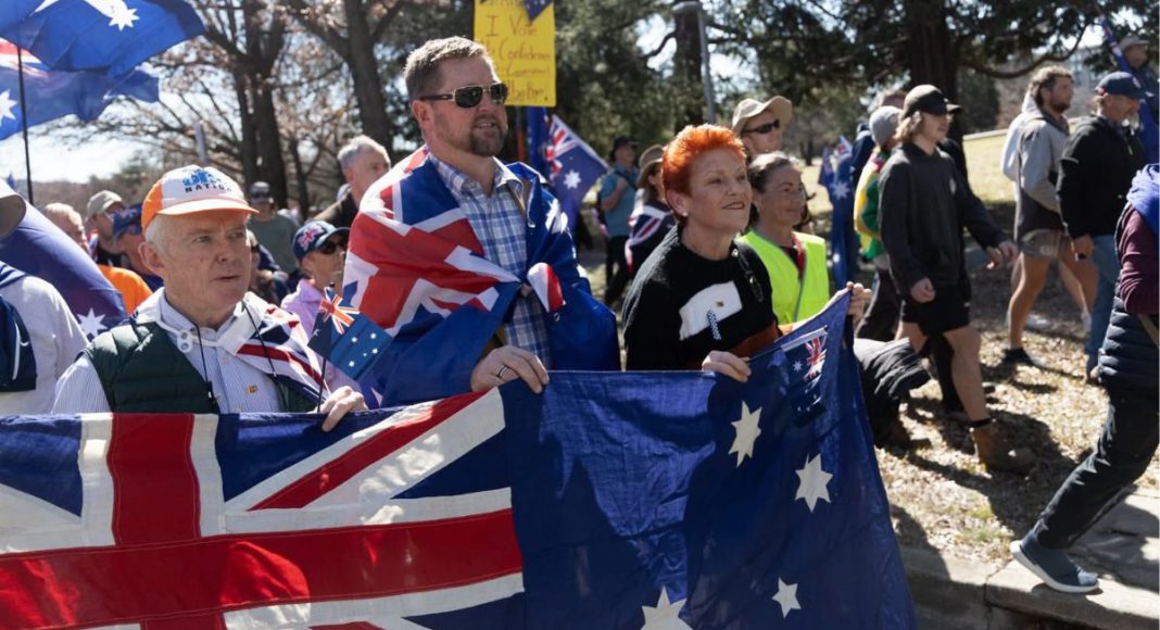 File Image: One Nation leader Pauline Hanson at a rally (Source: X)