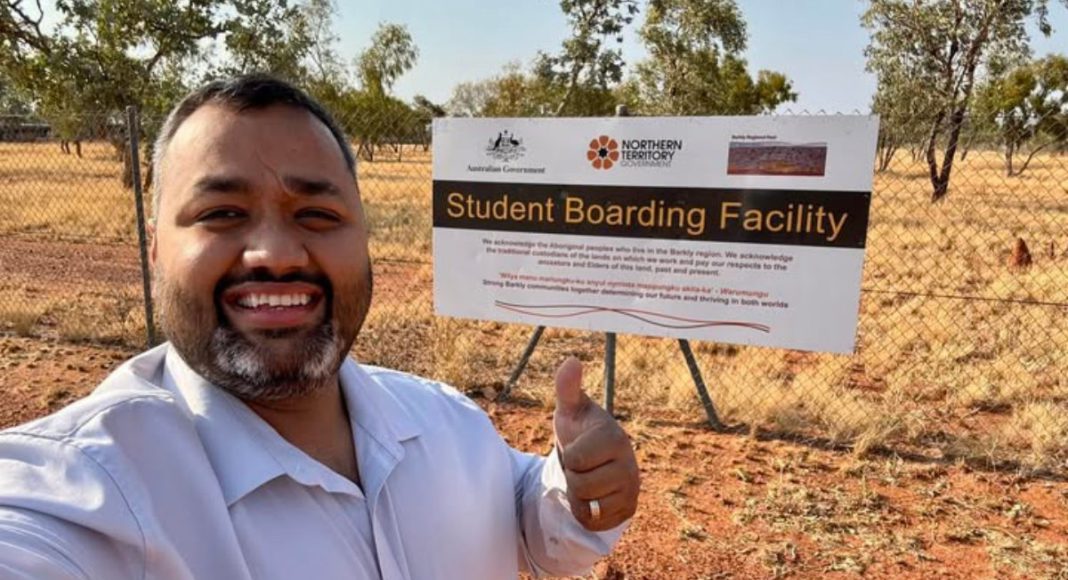 Image: Mayor Sid Vashist at the location of Tennant Creek Student Boarding Facility (Source: Fcaebook)