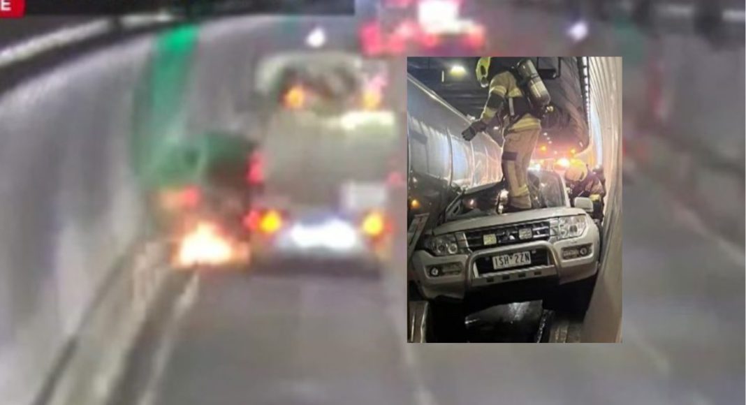 Image: Burnley Tunnel crash (Source: 9News screenshot)