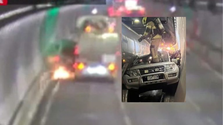 Pajero crushed in Burnley Tunnel as truck driver fined for unsafe lane change