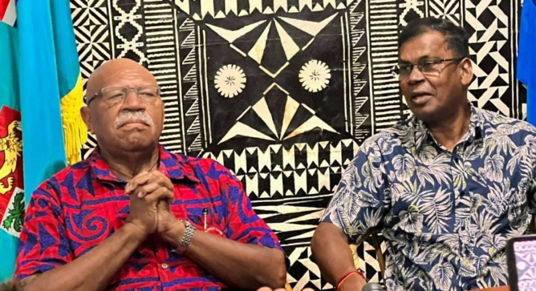 Image: Prime Minister Sitiveni Rabuka, and NFP leader Biman Prasad (Source: X)