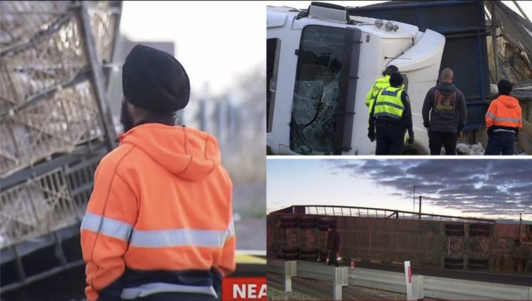 21-year-old truck driver escapes injury as chicken truck overturns on railway line