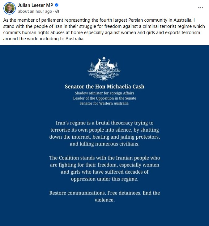 Hundreds killed in Iran as Australian politicians demand an end to repression 1 Screenshot 2026 01 13 115016 1