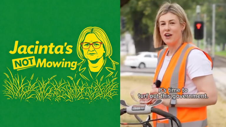“Jacinta’s not mowing”: Liberal leader Jess Wilson trims overgrown lawn in direct jab at Allan-Labor government