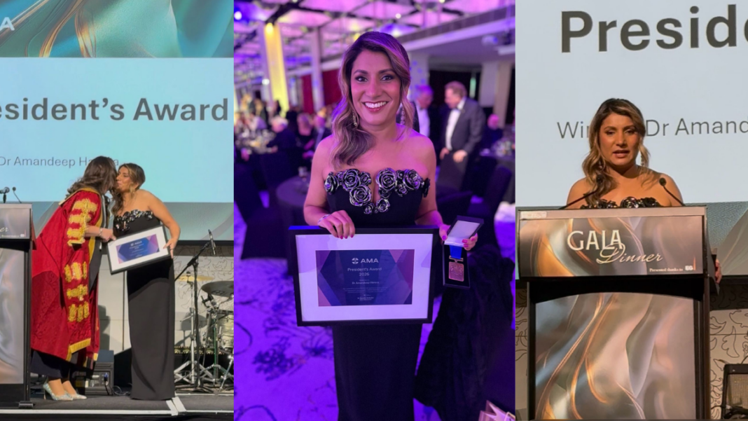 Image: Creative Careers in Medicine founder Dr Amandeep Hansra receives AMA’s 2026 President’s Award for digital health leadership (Source: LinkedIn)