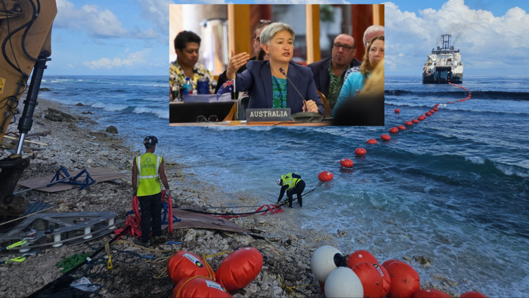 Image: Senator Wong announces Pacific-wide undersea cable milestone at PIF Foreign Ministers Meeting in Fiji (Source: X)