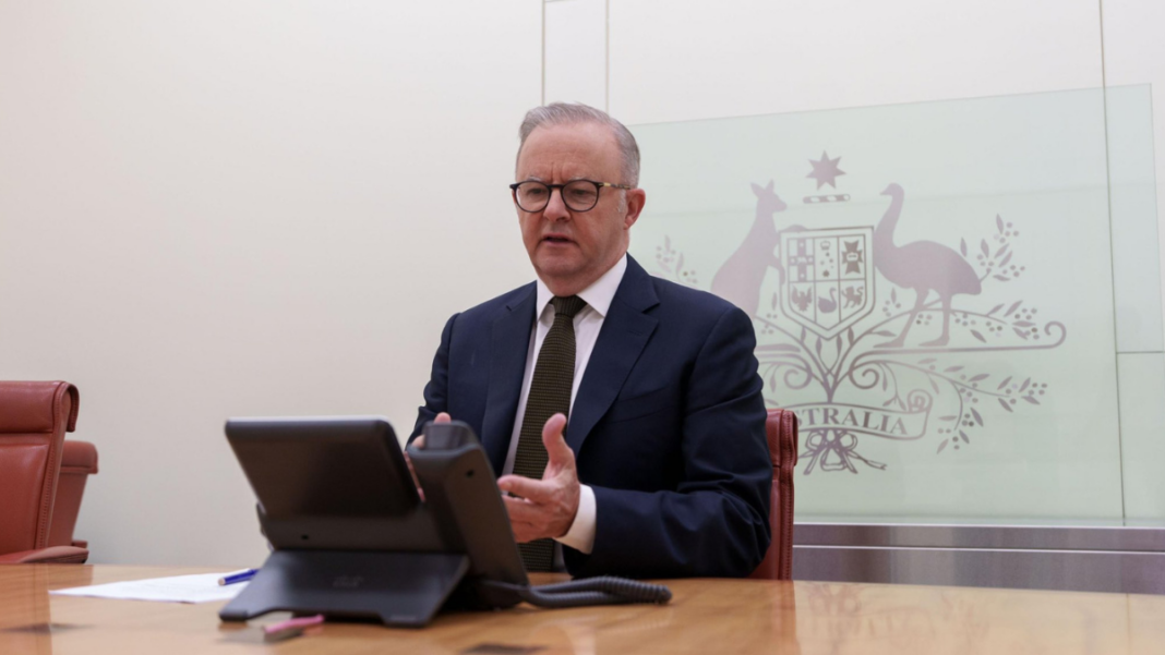 Image: Prime Minister Anthony Albanese made a fresh plea for Australia to be given relief from US President Donald Trump’s tariffs during a phone call between the two leaders overnight Thursday (Source: X)