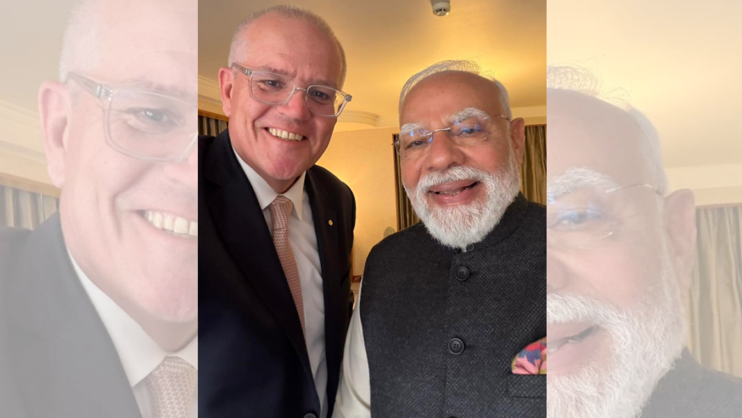 Image: Former Prime Minister Scott Morrison with Indian Prime Minister Narendra Modi (Source: Facebook)