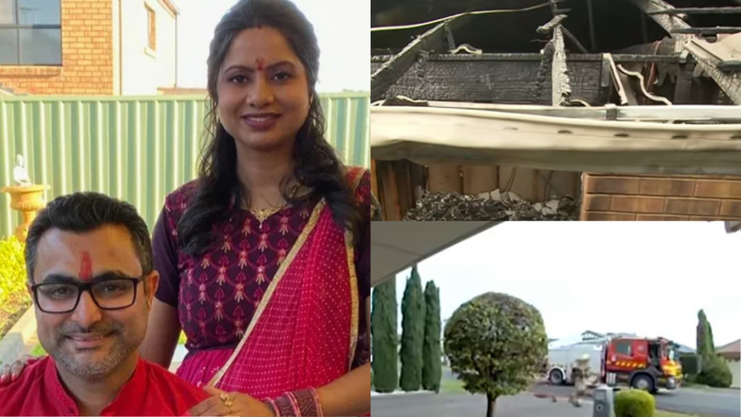 Image: Ankur Jandial, his wife Nancy and their two children were thankfully able to escape the fire that engulfed their home on Wednesday, 5 August 2026. (Source: GoFundMe and screenshots 7News)