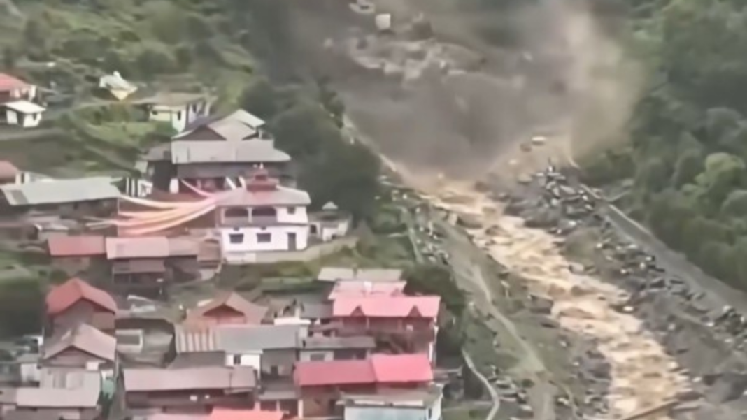 Image: Mud and rock cascaded more than 170 kilometres down the Bhote Koshi River valley in Nepal (Source: Screenshot X)