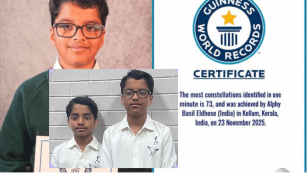 Image: Twelve-year-old Indian-origin Australian Alphy Basil Eldhose has set a Guinness World Record by identifying 73 star constellations in one minute, while his 10-year-old brother Ashwin Eldhose named 43 US presidents in 30 seconds, also earning a world record (Source: ABC and 6PR screenshots)