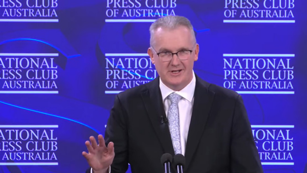 Image: Home Affairs Minister Tony Burke addressing the National Press Club (Source: Screenshot)