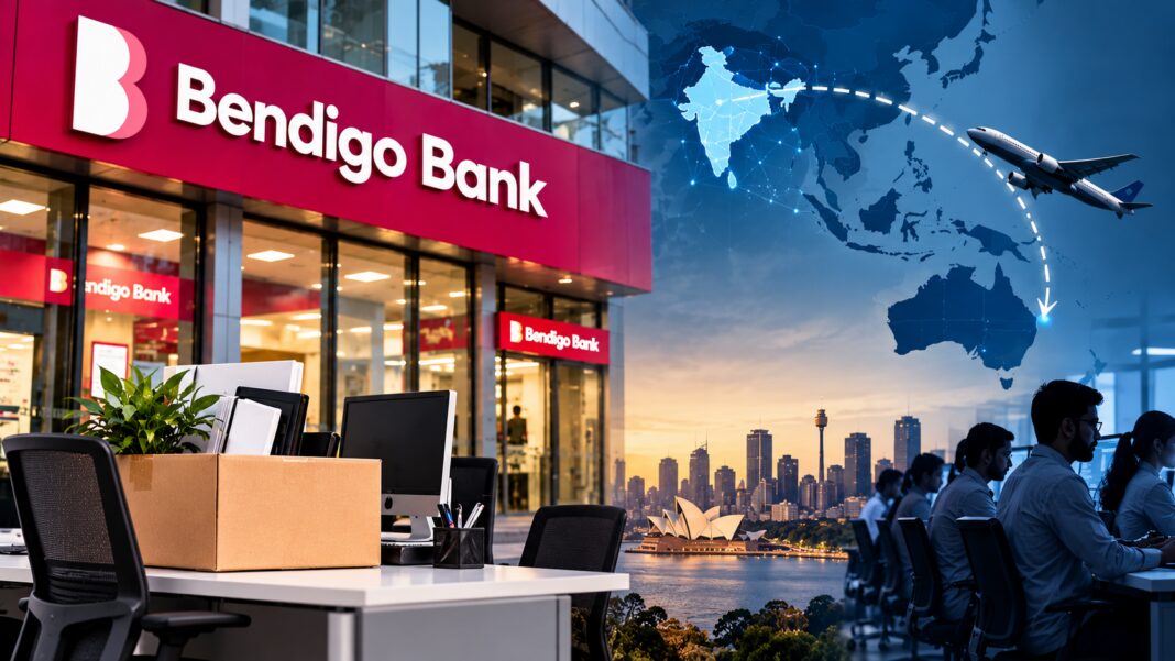 Bendigo Bank’s Global Job Shift; Image Source: AI-generated editorial illustration by The Australia Today Bendigo Bank’s Global Job Shift; Image Source: AI-generated editorial illustration by The Australia Today