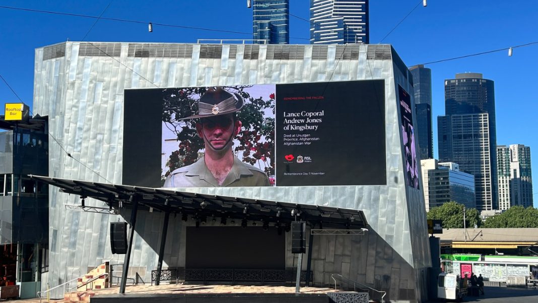 Image: Federation Square will screen a special video honouring 100 Victorian service members who died in conflicts over the past 125 years (Source: Supplied)