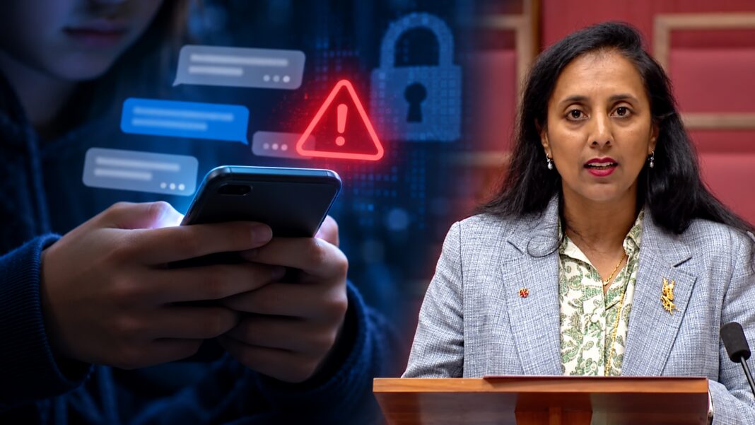 Senator Rajah and Smartphone Warning; Image Source: AI-generated editorial illustration by The Australia Today Senator Rajah and Smartphone Warning; Image Source: AI-generated editorial illustration by The Australia Today